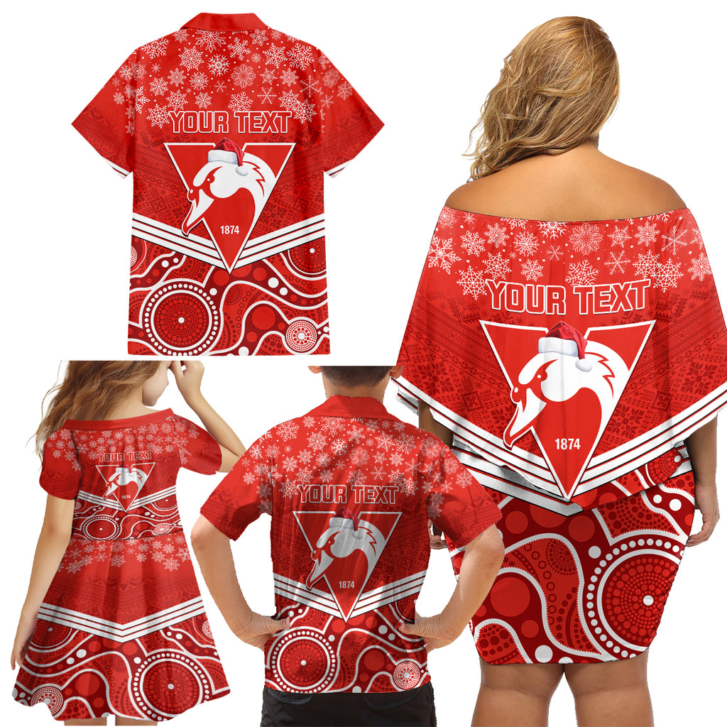 personalised-swans-football-christmas-family-matching-off-shoulder-short-dress-and-hawaiian-shirt-merry-xmas-2023-mix-aboriginal-art
