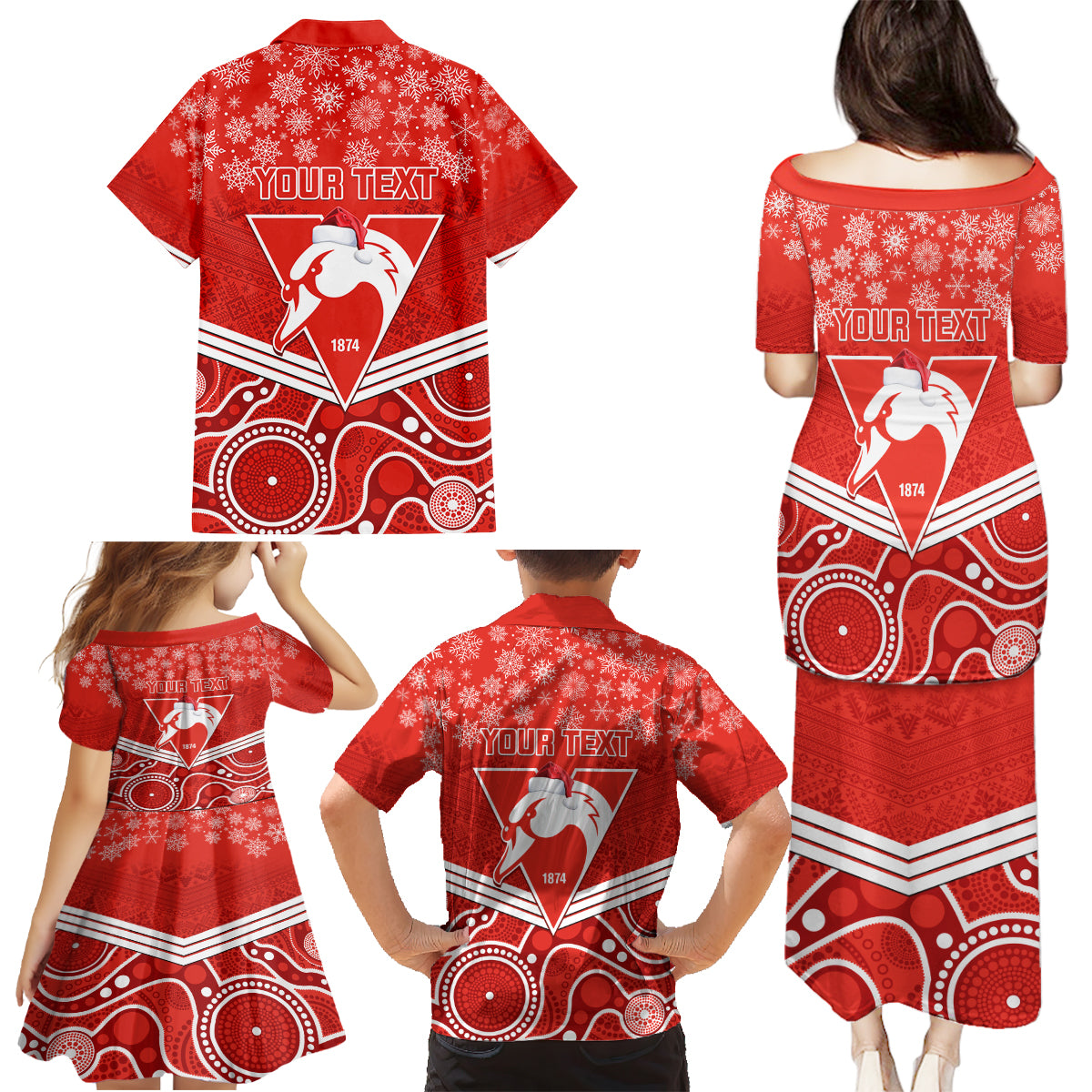 personalised-swans-football-christmas-family-matching-puletasi-dress-and-hawaiian-shirt-merry-xmas-2023-mix-aboriginal-art