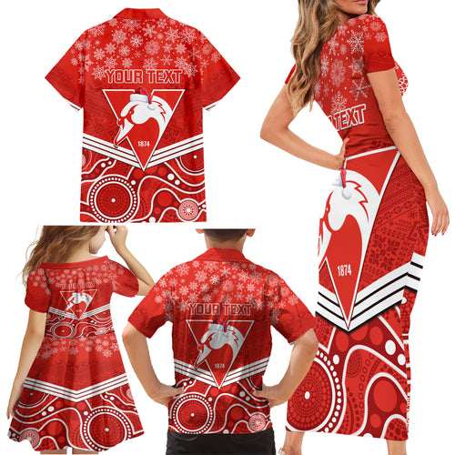 personalised-swans-football-christmas-family-matching-short-sleeve-bodycon-dress-and-hawaiian-shirt-merry-xmas-2023-mix-aboriginal-art