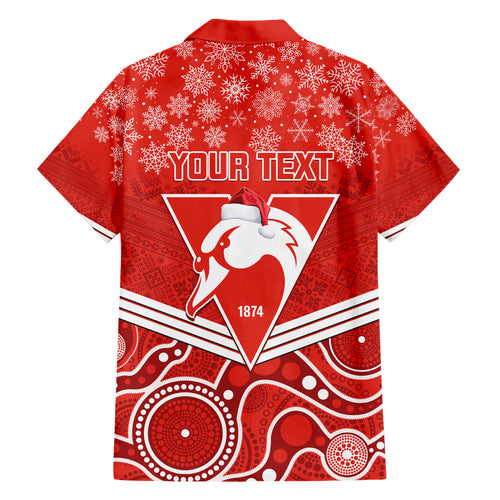 personalised-swans-football-christmas-family-matching-short-sleeve-bodycon-dress-and-hawaiian-shirt-merry-xmas-2023-mix-aboriginal-art