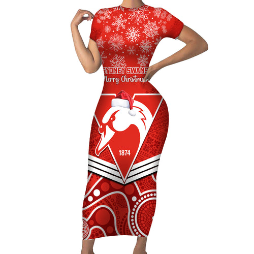 personalised-swans-football-christmas-family-matching-short-sleeve-bodycon-dress-and-hawaiian-shirt-merry-xmas-2023-mix-aboriginal-art