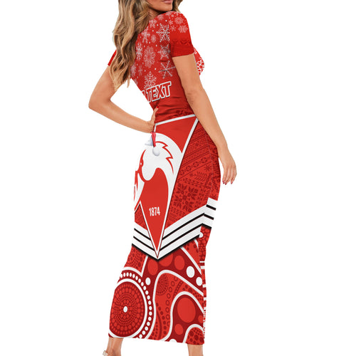 personalised-swans-football-christmas-family-matching-short-sleeve-bodycon-dress-and-hawaiian-shirt-merry-xmas-2023-mix-aboriginal-art