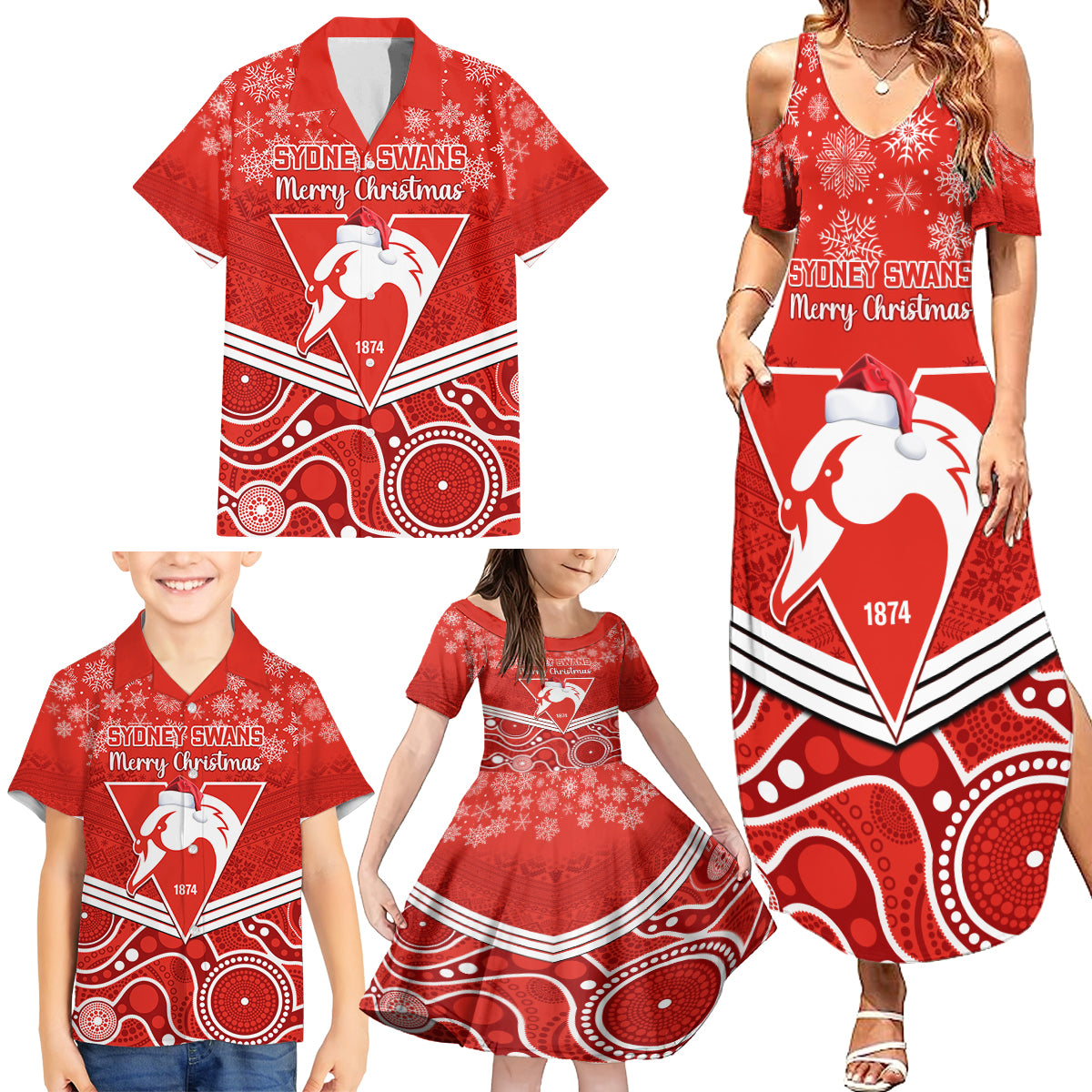 personalised-swans-football-christmas-family-matching-summer-maxi-dress-and-hawaiian-shirt-merry-xmas-2023-mix-aboriginal-art
