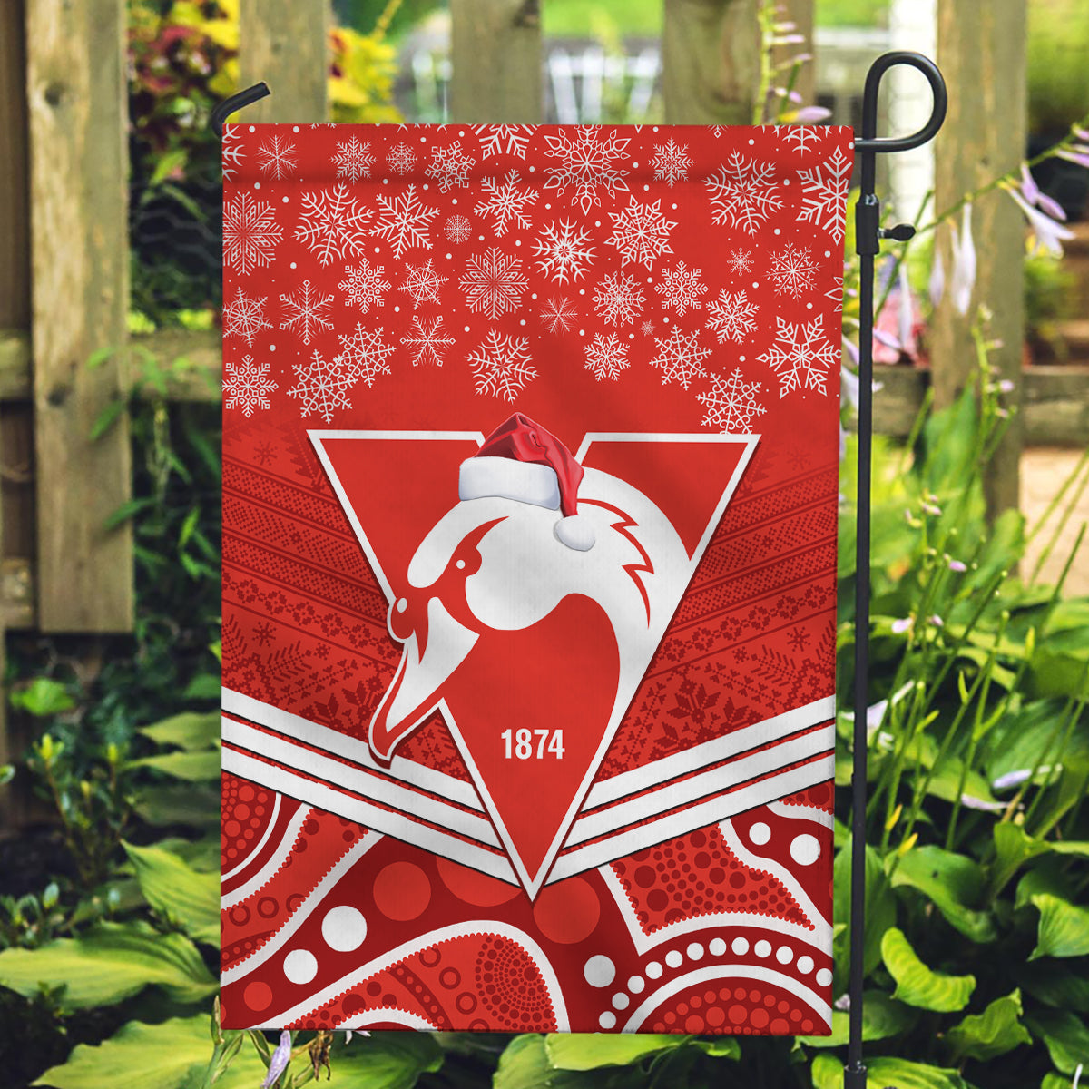 personalised-swans-football-christmas-garden-flag-merry-xmas-2023-mix-aboriginal-art