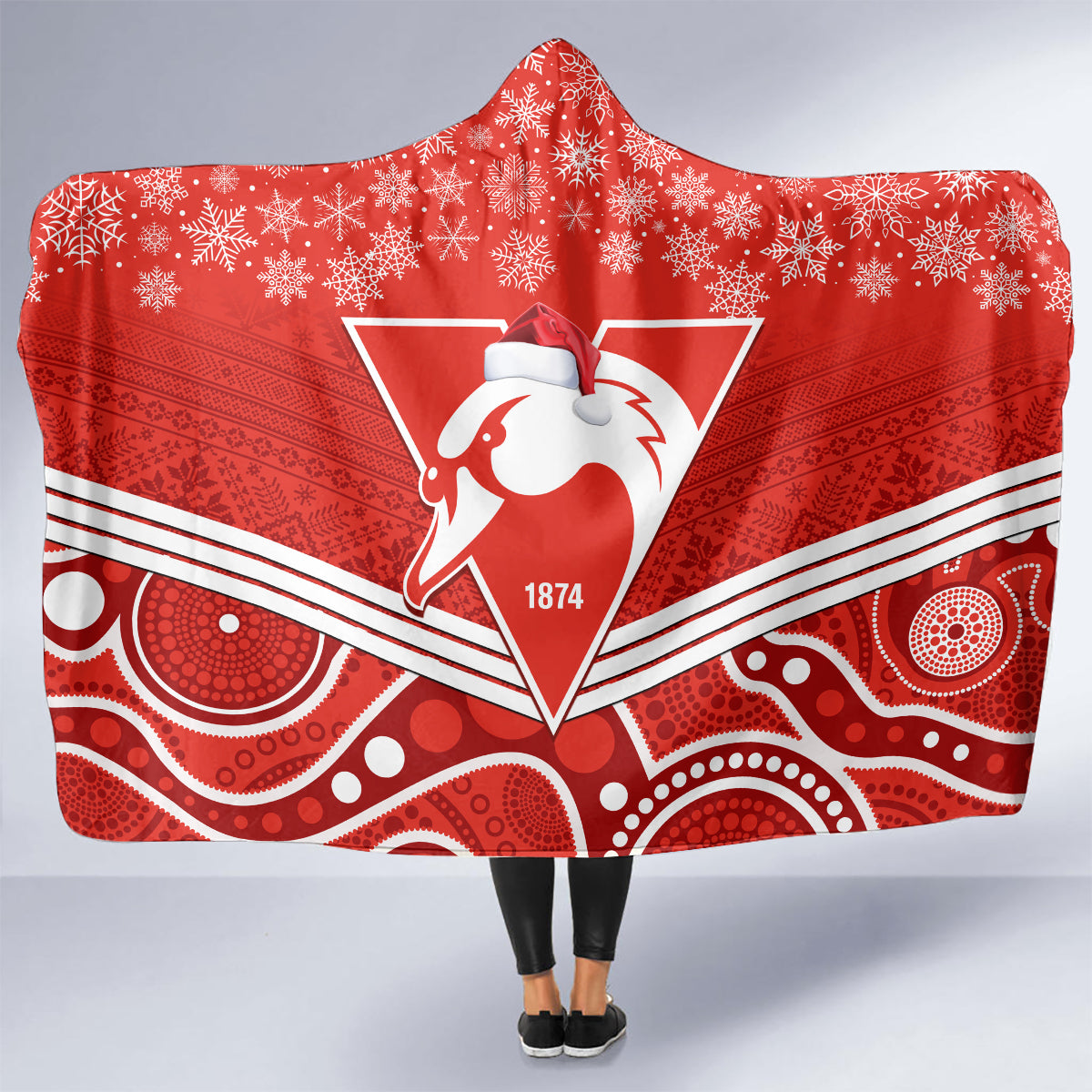 personalised-swans-football-christmas-hooded-blanket-merry-xmas-2023-mix-aboriginal-art