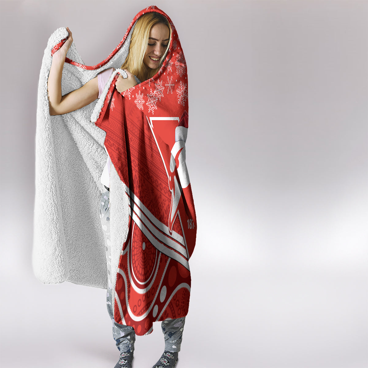 personalised-swans-football-christmas-hooded-blanket-merry-xmas-2023-mix-aboriginal-art