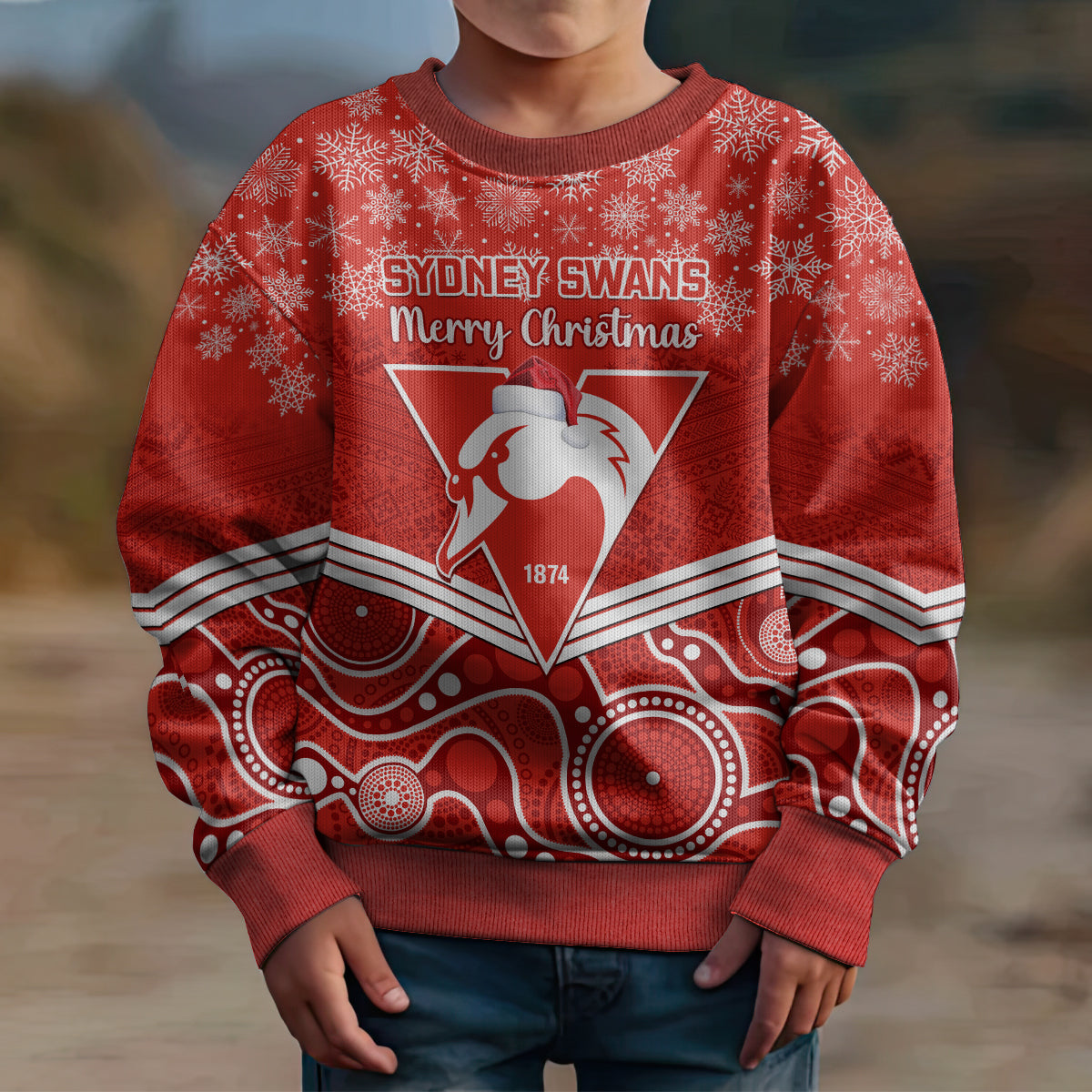 personalised-swans-football-christmas-kid-ugly-christmas-sweater-merry-xmas-2023-mix-aboriginal-art