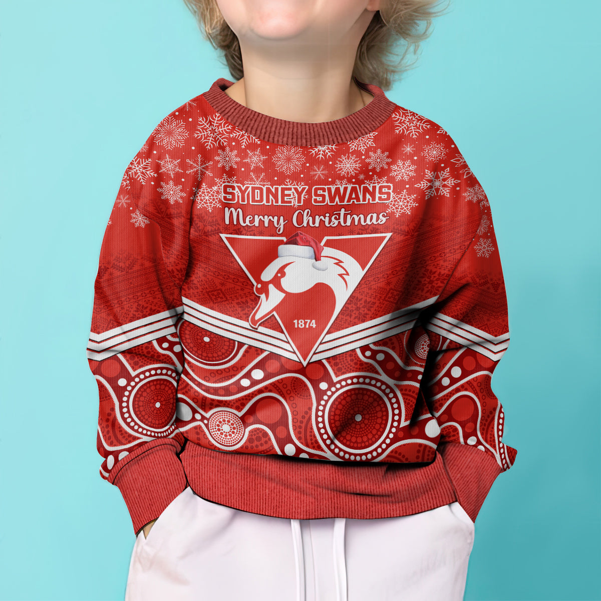personalised-swans-football-christmas-kid-ugly-christmas-sweater-merry-xmas-2023-mix-aboriginal-art