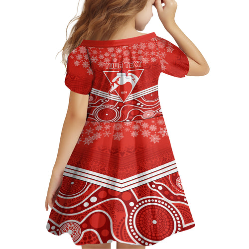 personalised-swans-football-christmas-kid-short-sleeve-dress-merry-xmas-2023-mix-aboriginal-art