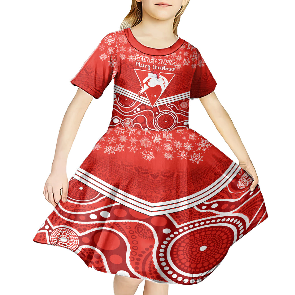 personalised-swans-football-christmas-kid-short-sleeve-dress-merry-xmas-2023-mix-aboriginal-art