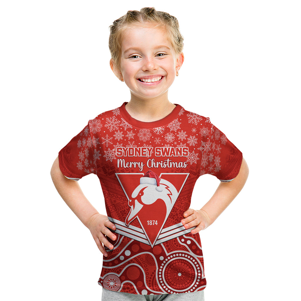 personalised-swans-football-christmas-kid-t-shirt-merry-xmas-2023-mix-aboriginal-art