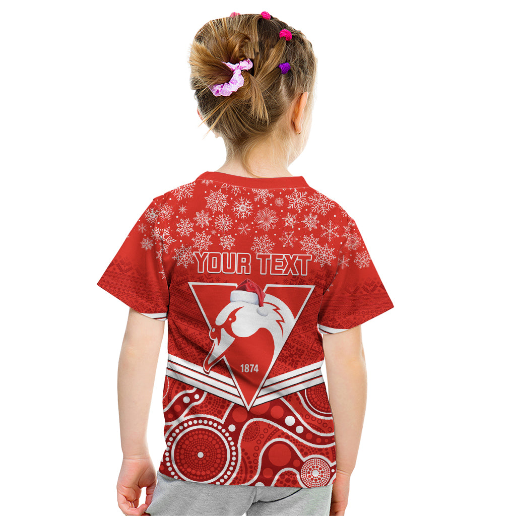 personalised-swans-football-christmas-kid-t-shirt-merry-xmas-2023-mix-aboriginal-art