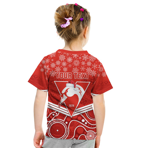 personalised-swans-football-christmas-kid-t-shirt-merry-xmas-2023-mix-aboriginal-art
