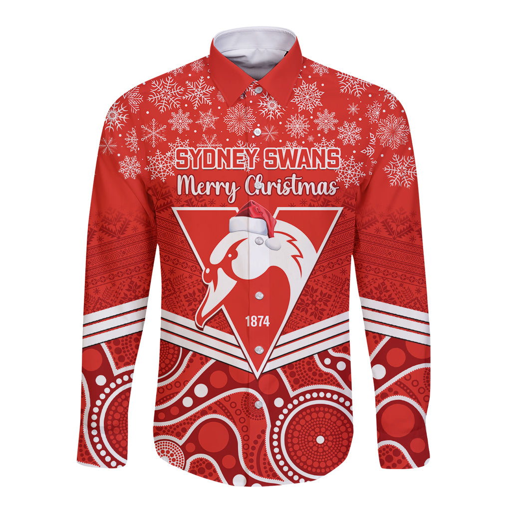 personalised-swans-football-christmas-long-sleeve-button-shirt-merry-xmas-2023-mix-aboriginal-art