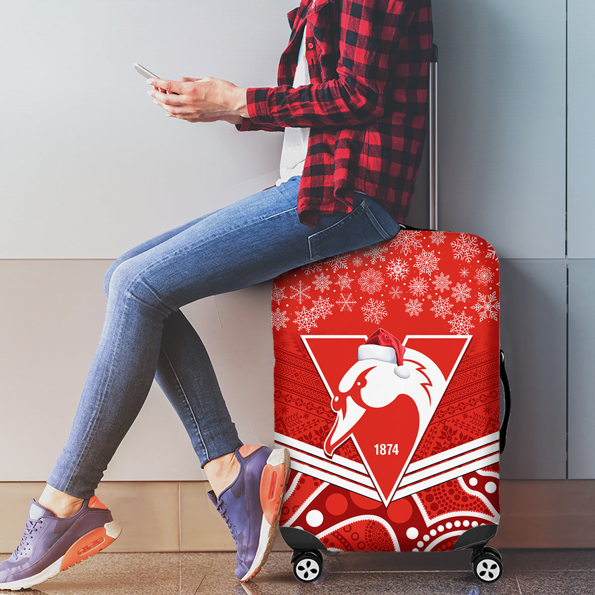 personalised-swans-football-christmas-luggage-cover-merry-xmas-2023-mix-aboriginal-art