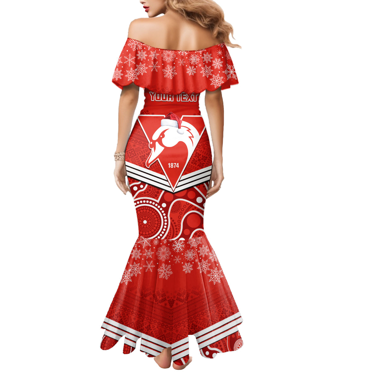 personalised-swans-football-christmas-mermaid-dress-merry-xmas-2023-mix-aboriginal-art
