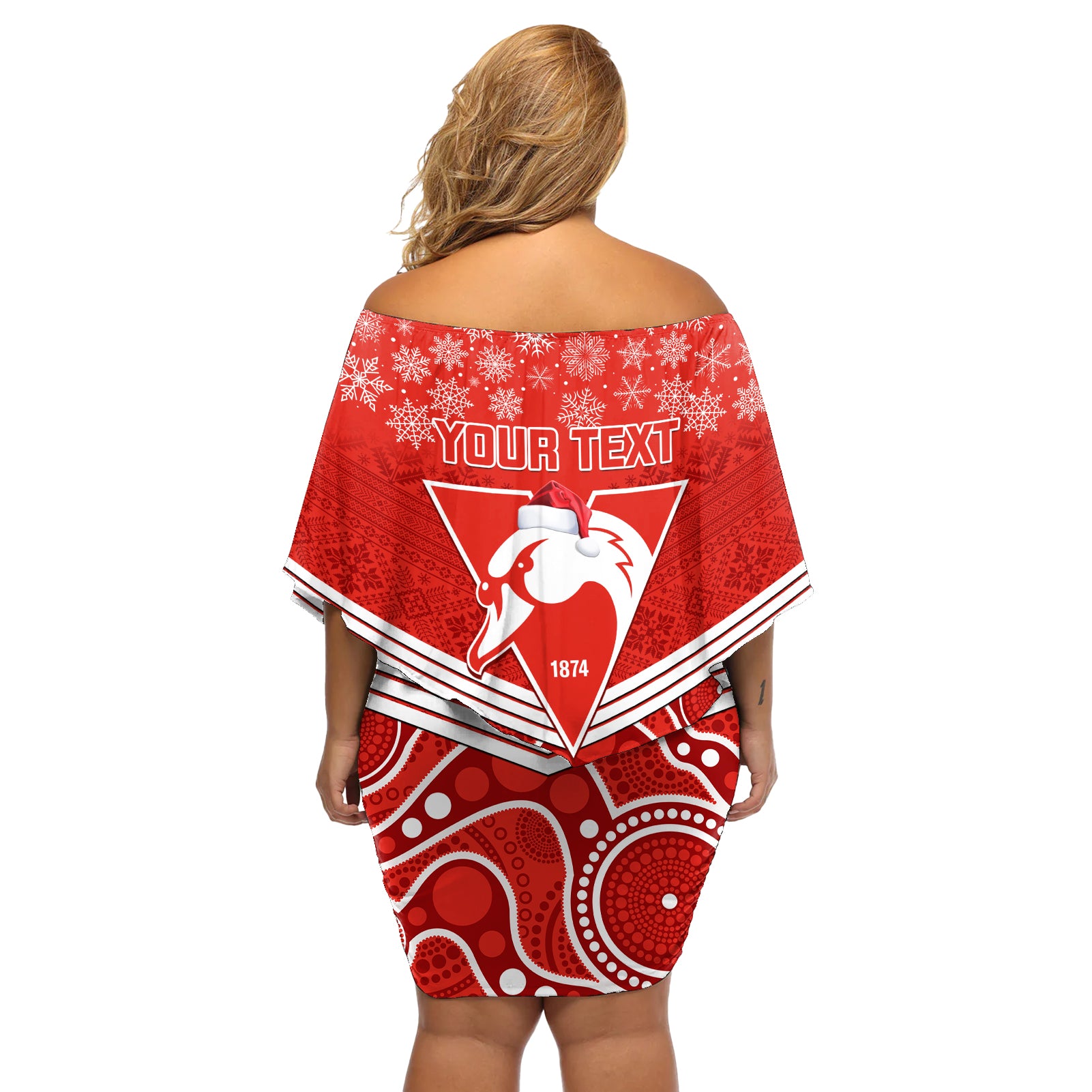 personalised-swans-football-christmas-off-shoulder-short-dress-merry-xmas-2023-mix-aboriginal-art