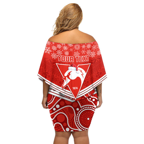 personalised-swans-football-christmas-off-shoulder-short-dress-merry-xmas-2023-mix-aboriginal-art