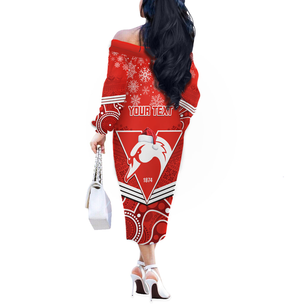 personalised-swans-football-christmas-off-the-shoulder-long-sleeve-dress-merry-xmas-2023-mix-aboriginal-art