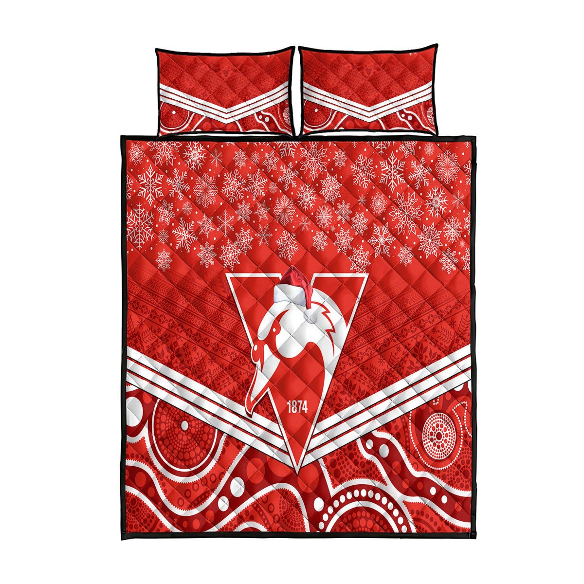 personalised-swans-football-christmas-quilt-bed-set-merry-xmas-2023-mix-aboriginal-art