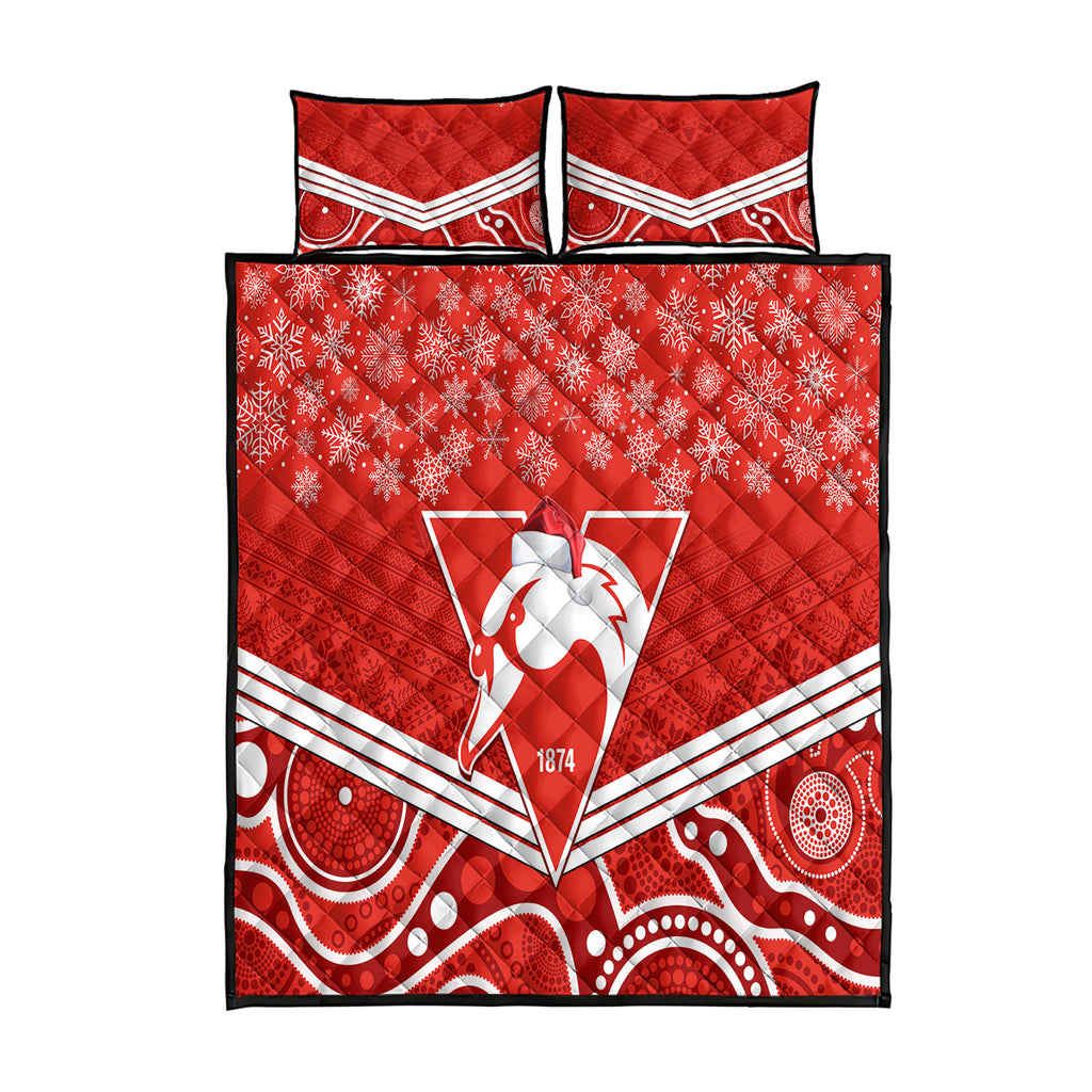 personalised-swans-football-christmas-quilt-bed-set-merry-xmas-2023-mix-aboriginal-art