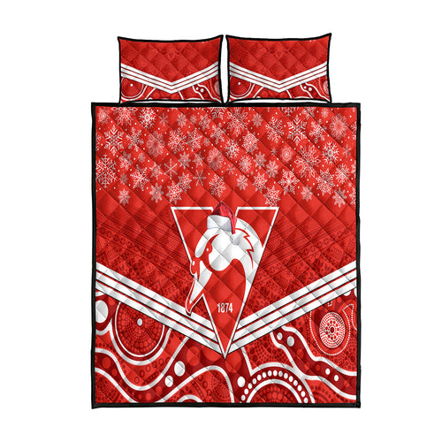 personalised-swans-football-christmas-quilt-bed-set-merry-xmas-2023-mix-aboriginal-art
