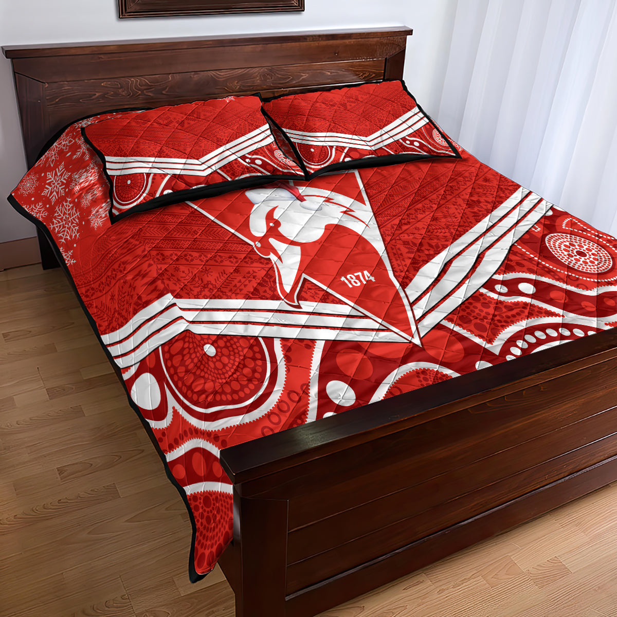 personalised-swans-football-christmas-quilt-bed-set-merry-xmas-2023-mix-aboriginal-art