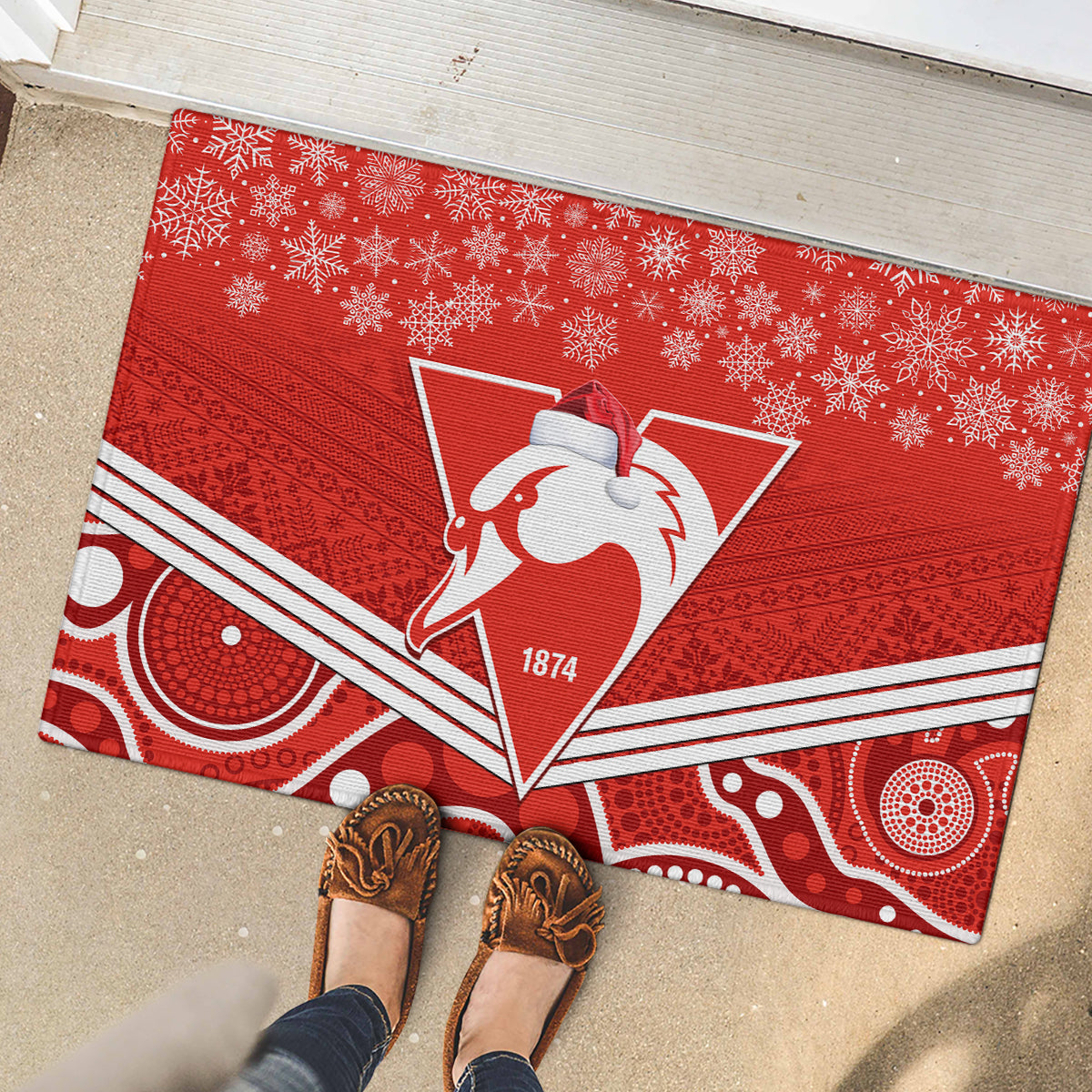 personalised-swans-football-christmas-rubber-doormat-merry-xmas-2023-mix-aboriginal-art