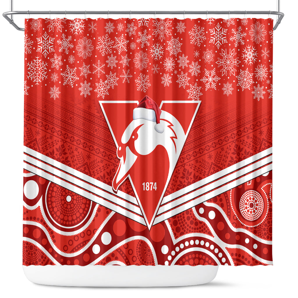 personalised-swans-football-christmas-shower-curtain-merry-xmas-2023-mix-aboriginal-art