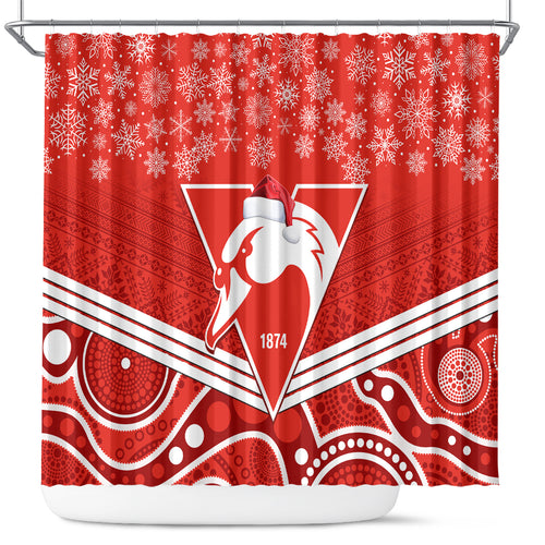 personalised-swans-football-christmas-shower-curtain-merry-xmas-2023-mix-aboriginal-art