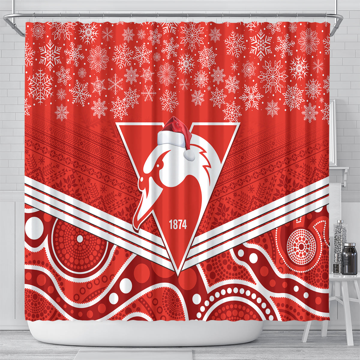 personalised-swans-football-christmas-shower-curtain-merry-xmas-2023-mix-aboriginal-art