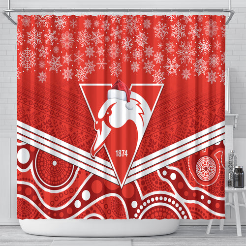 personalised-swans-football-christmas-shower-curtain-merry-xmas-2023-mix-aboriginal-art