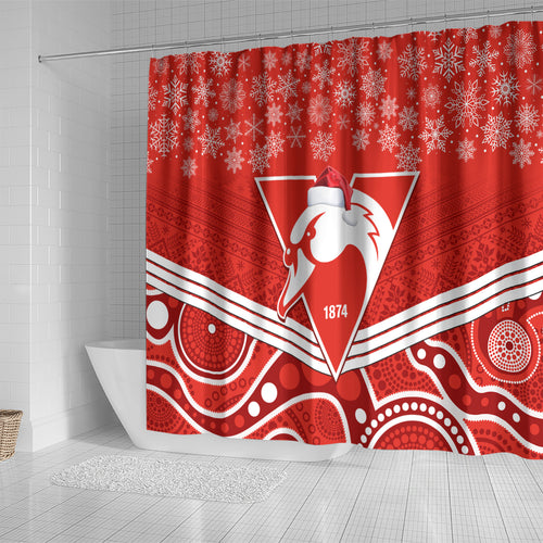 personalised-swans-football-christmas-shower-curtain-merry-xmas-2023-mix-aboriginal-art