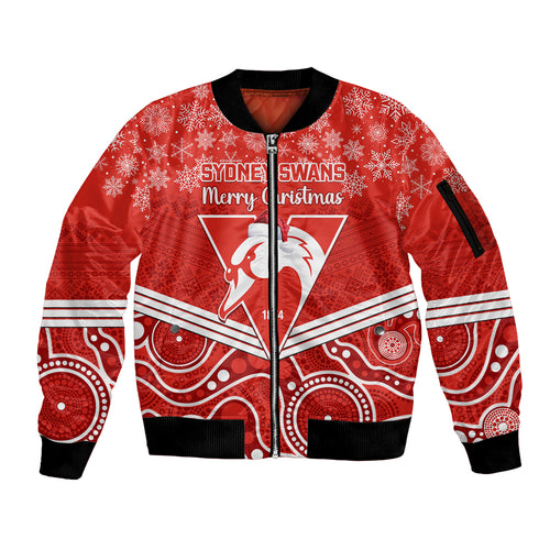 personalised-swans-football-christmas-sleeve-zip-bomber-jacket-merry-xmas-2023-mix-aboriginal-art