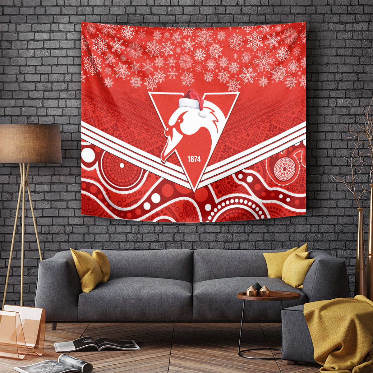 personalised-swans-football-christmas-tapestry-merry-xmas-2023-mix-aboriginal-art
