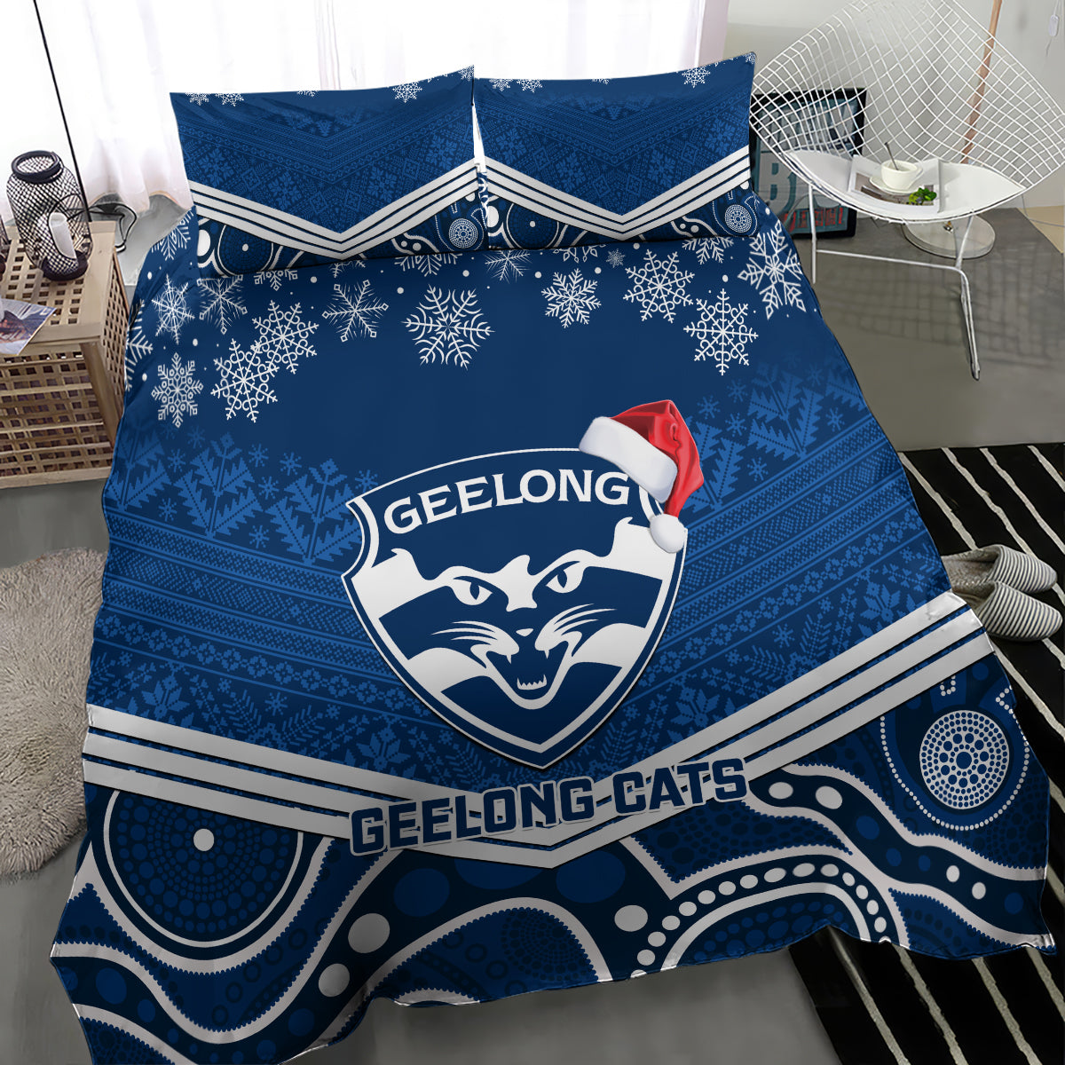 custom-geelong-football-christmas-bedding-set-merry-xmas-2023-mix-aboriginal-art