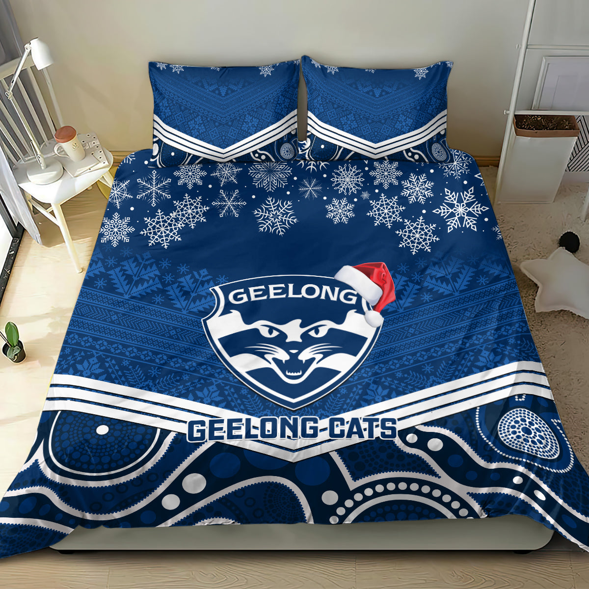 custom-geelong-football-christmas-bedding-set-merry-xmas-2023-mix-aboriginal-art