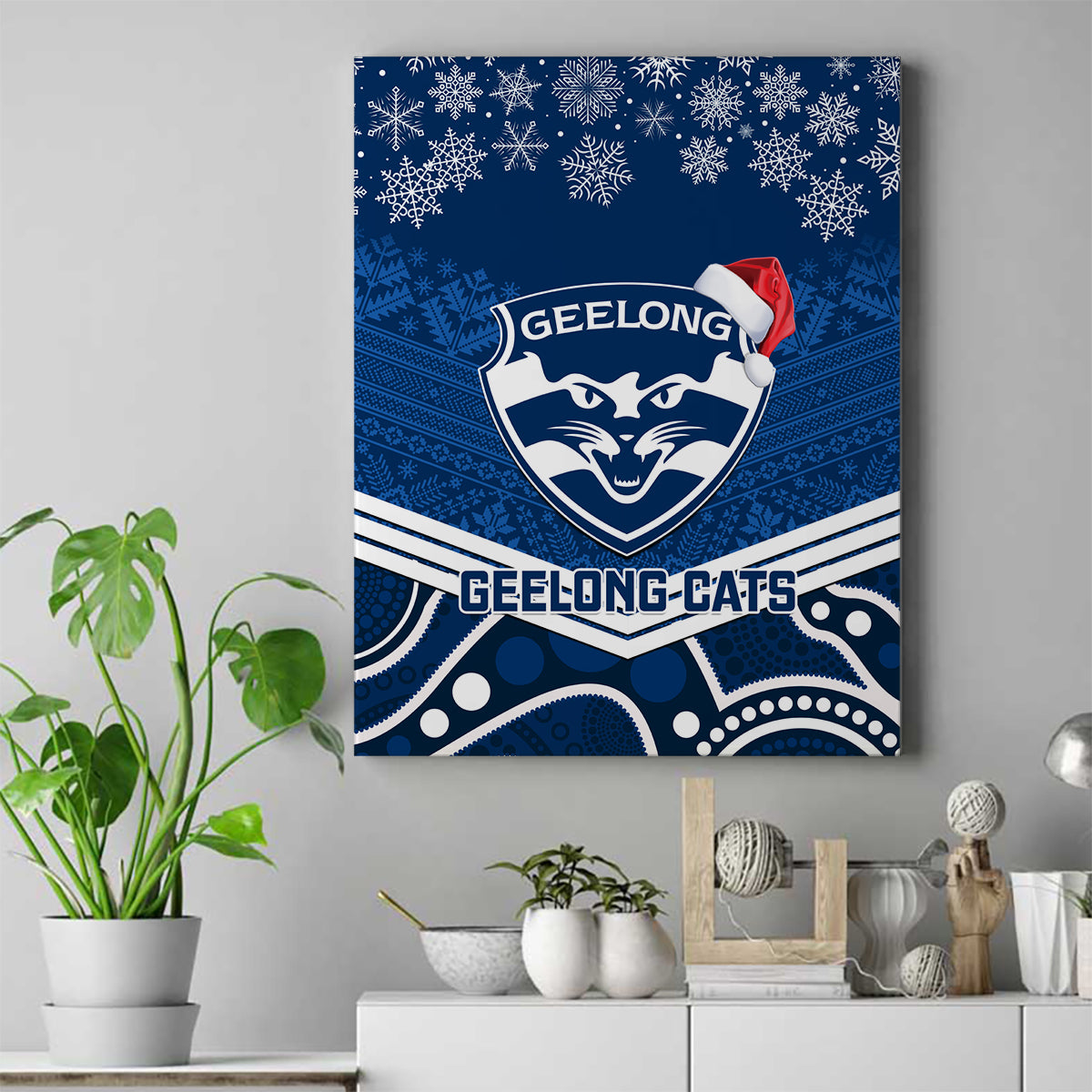 custom-geelong-football-christmas-canvas-wall-art-merry-xmas-2023-mix-aboriginal-art