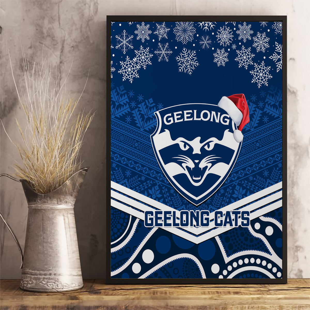 custom-geelong-football-christmas-canvas-wall-art-merry-xmas-2023-mix-aboriginal-art