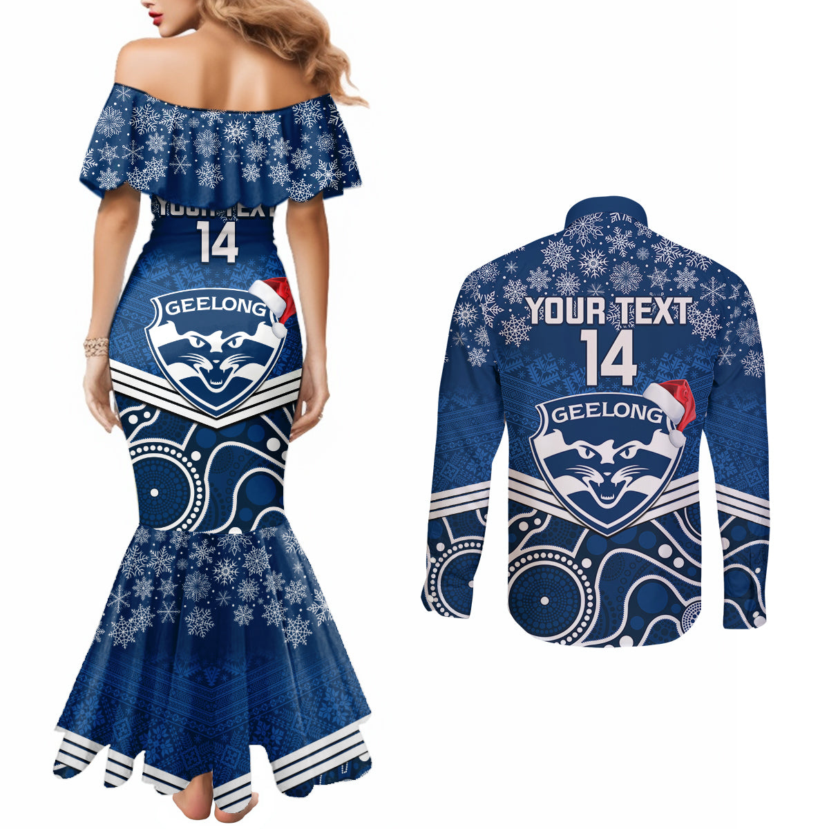 custom-geelong-football-christmas-couples-matching-mermaid-dress-and-long-sleeve-button-shirt-merry-xmas-2023-mix-aboriginal-art