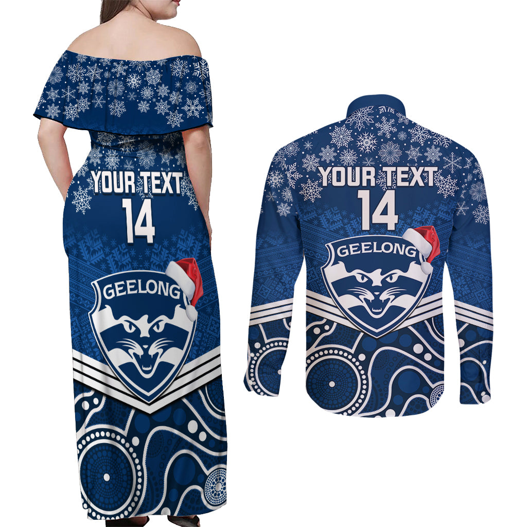 custom-geelong-football-christmas-couples-matching-off-shoulder-maxi-dress-and-long-sleeve-button-shirt-merry-xmas-2023-mix-aboriginal-art