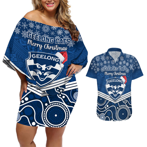 custom-geelong-football-christmas-couples-matching-off-shoulder-short-dress-and-hawaiian-shirt-merry-xmas-2023-mix-aboriginal-art