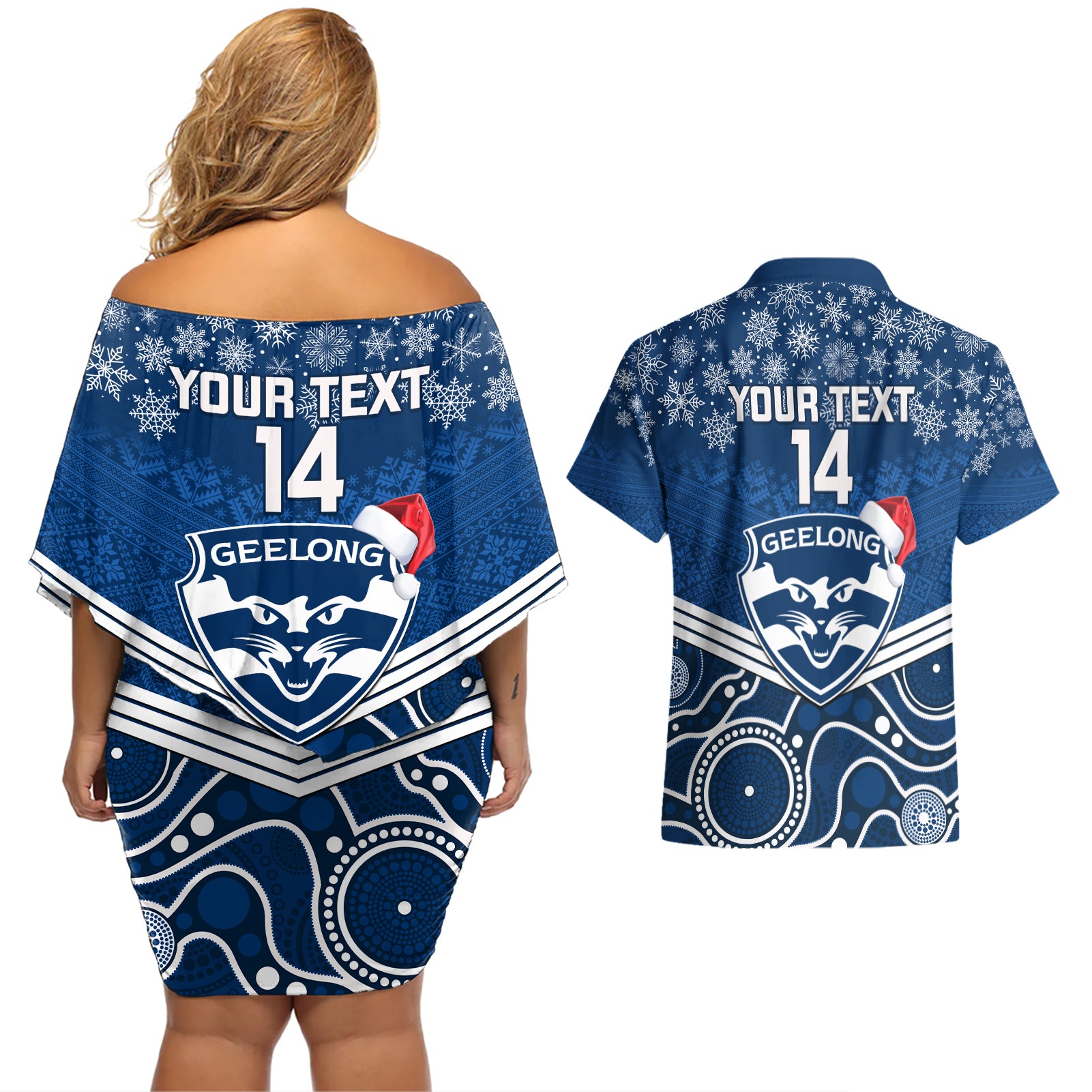 custom-geelong-football-christmas-couples-matching-off-shoulder-short-dress-and-hawaiian-shirt-merry-xmas-2023-mix-aboriginal-art