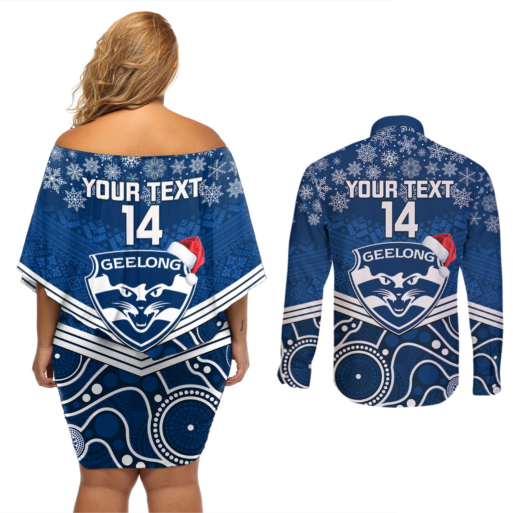 custom-geelong-football-christmas-couples-matching-off-shoulder-short-dress-and-long-sleeve-button-shirt-merry-xmas-2023-mix-aboriginal-art
