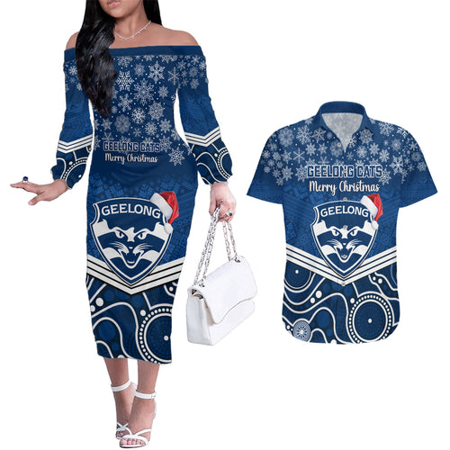 custom-geelong-football-christmas-couples-matching-off-the-shoulder-long-sleeve-dress-and-hawaiian-shirt-merry-xmas-2023-mix-aboriginal-art