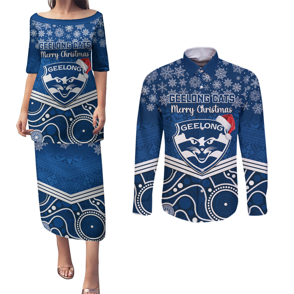 custom-geelong-football-christmas-couples-matching-puletasi-dress-and-long-sleeve-button-shirt-merry-xmas-2023-mix-aboriginal-art
