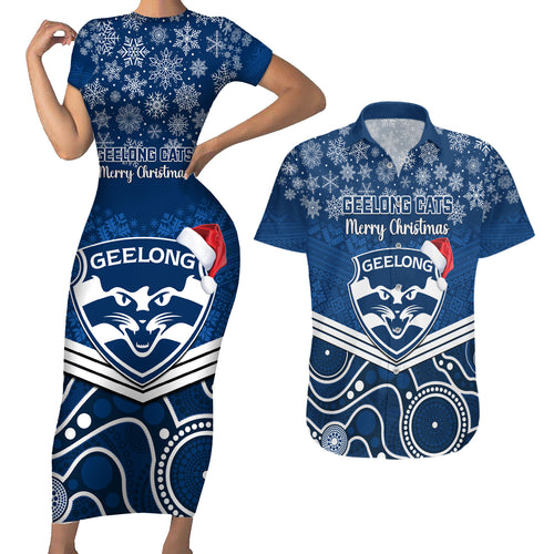 custom-geelong-football-christmas-couples-matching-short-sleeve-bodycon-dress-and-hawaiian-shirt-merry-xmas-2023-mix-aboriginal-art