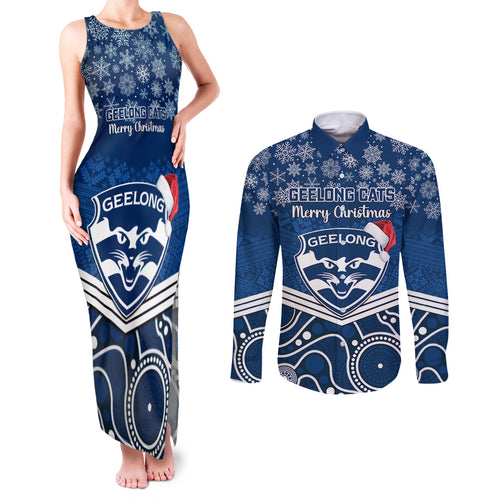 custom-geelong-football-christmas-couples-matching-tank-maxi-dress-and-long-sleeve-button-shirt-merry-xmas-2023-mix-aboriginal-art