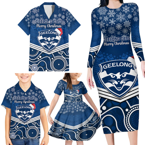 custom-geelong-football-christmas-family-matching-long-sleeve-bodycon-dress-and-hawaiian-shirt-merry-xmas-2023-mix-aboriginal-art
