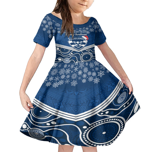 custom-geelong-football-christmas-kid-short-sleeve-dress-merry-xmas-2023-mix-aboriginal-art